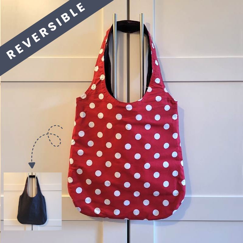 Reversible Tote - Denim and Red Dots