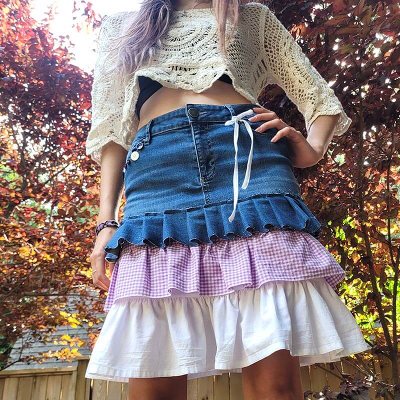 Layered Denim Skirt - Lavender & Lace